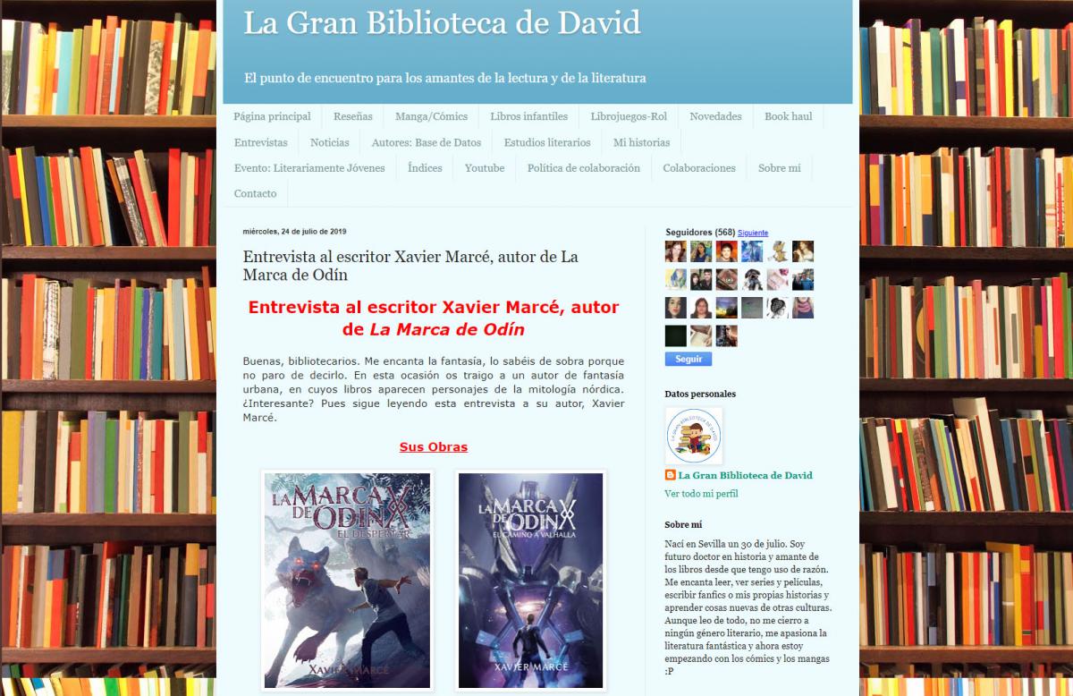 INTERVIEW TO XAVIER MARCE AT ‘LA GRAN BIBLIOTECA DE DAVID’ BLOG